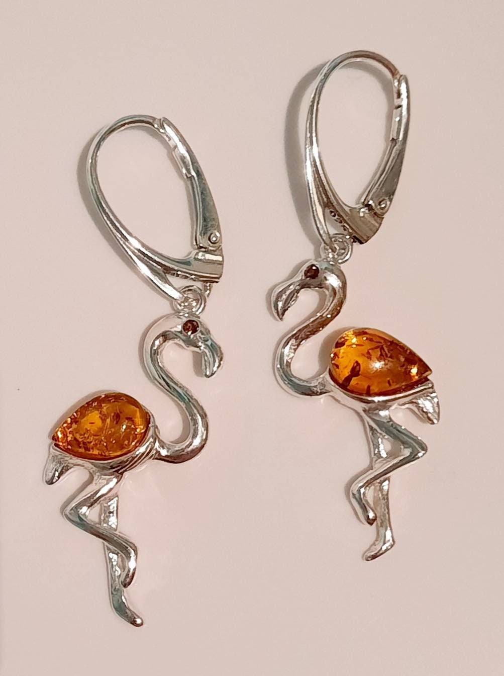 Flamingo Sterling Silver And Amber Earrings.