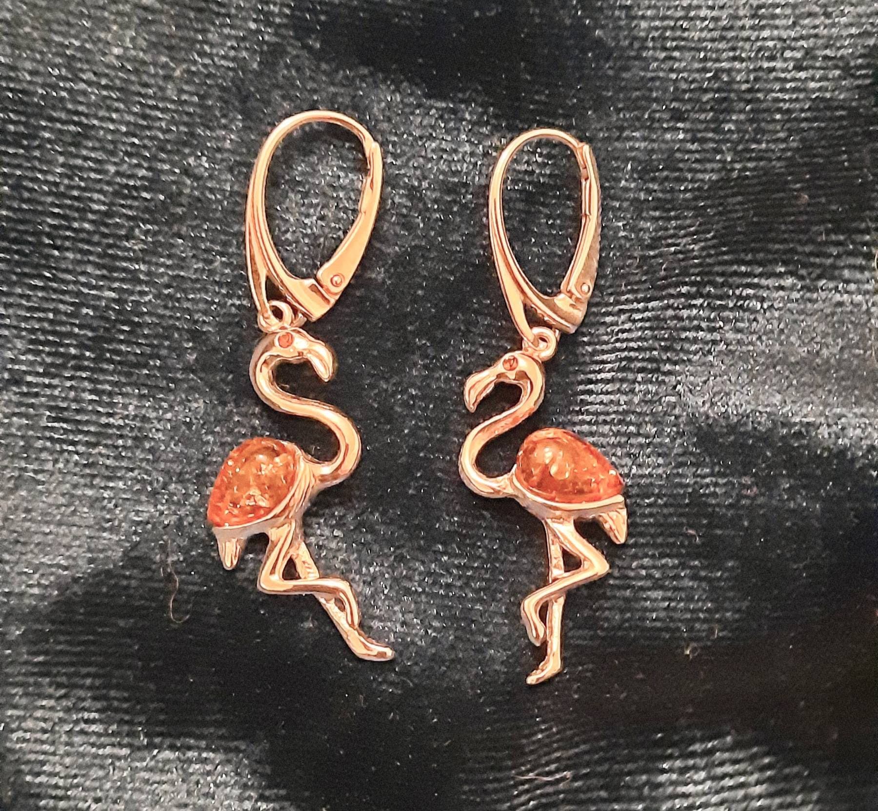 Flamingo Sterling Silver And Amber Earrings.