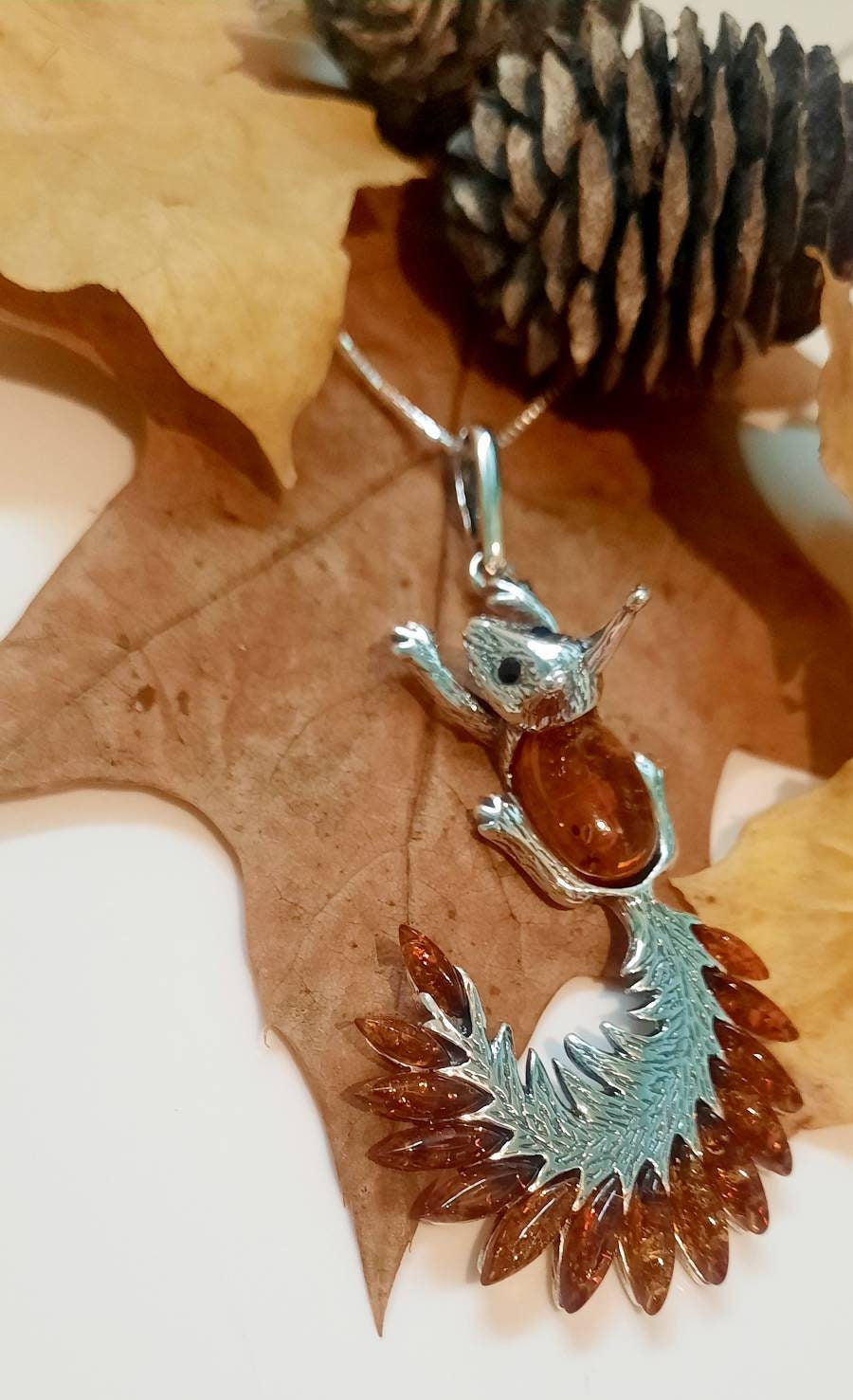 Beautiful Cognac Amber Squirrel Necklace