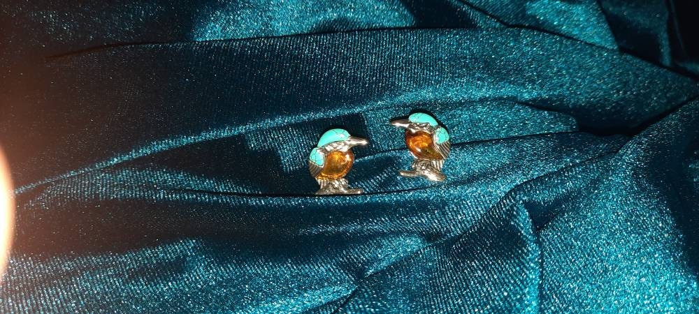 Beautiful Turquoise And Baltic Cognac Amber Kingfisher Earrings.