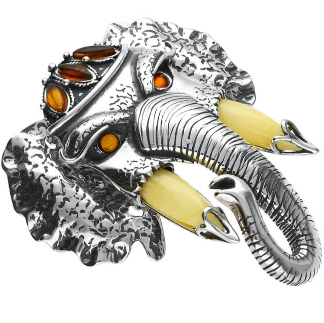 Stunning Large Amber Elephant Necklace