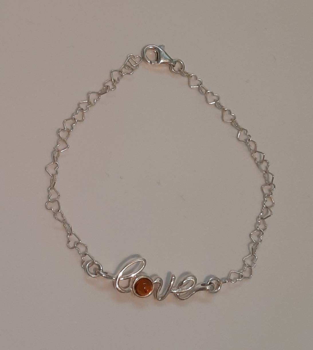 LOVE Cognac Amber Valentines Sterling Silver Bracelet