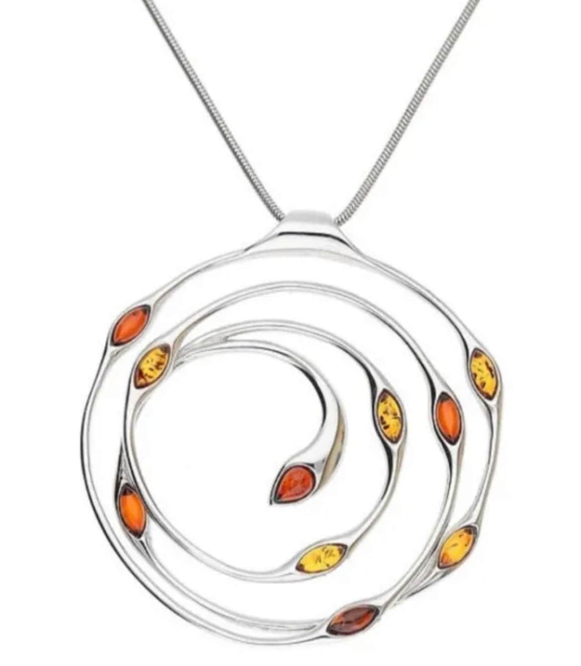 Stunning Sterling Silver and Mixed Amber Round Swirl Necklace