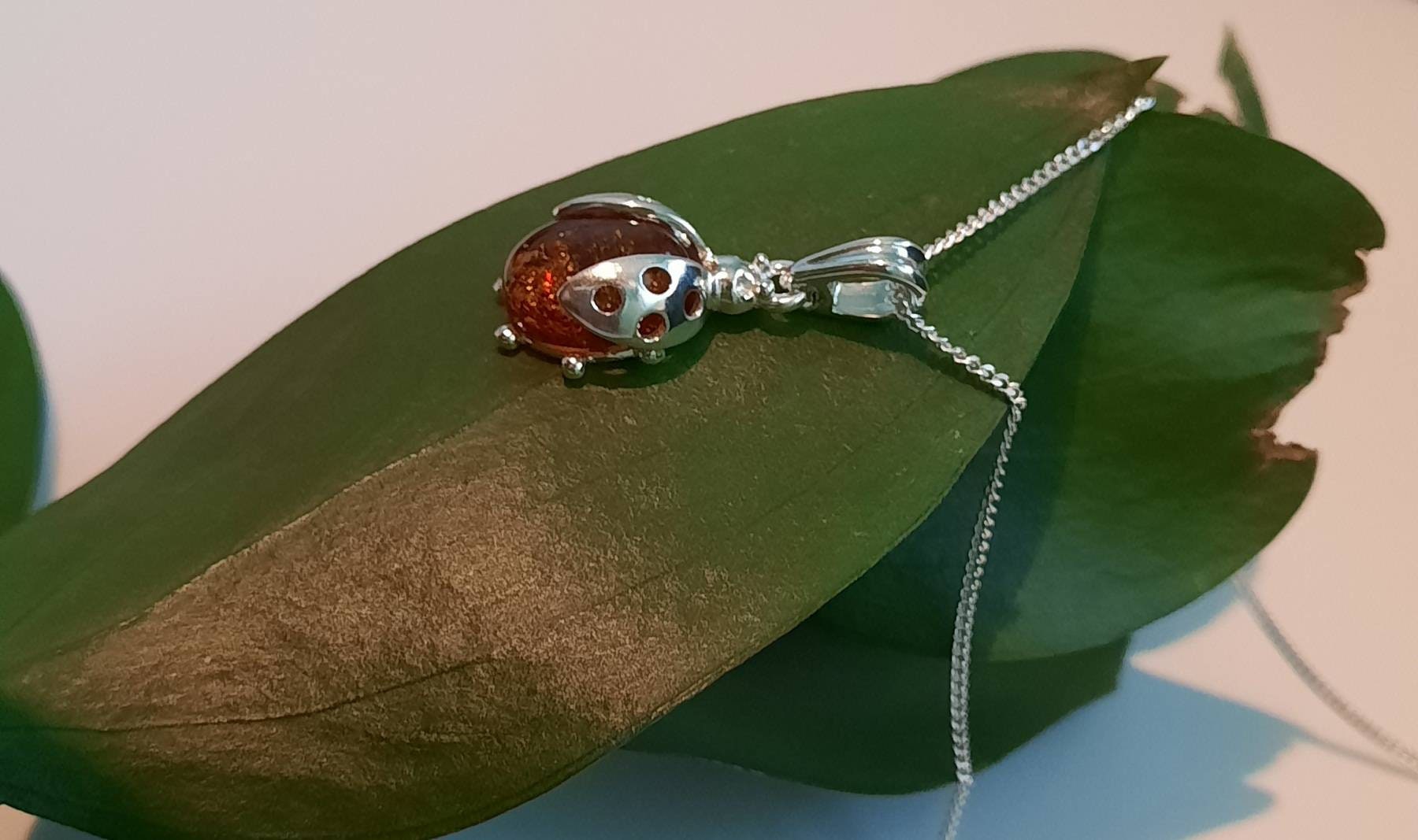 Stunning Ladybug necklace and earrings jewellery set