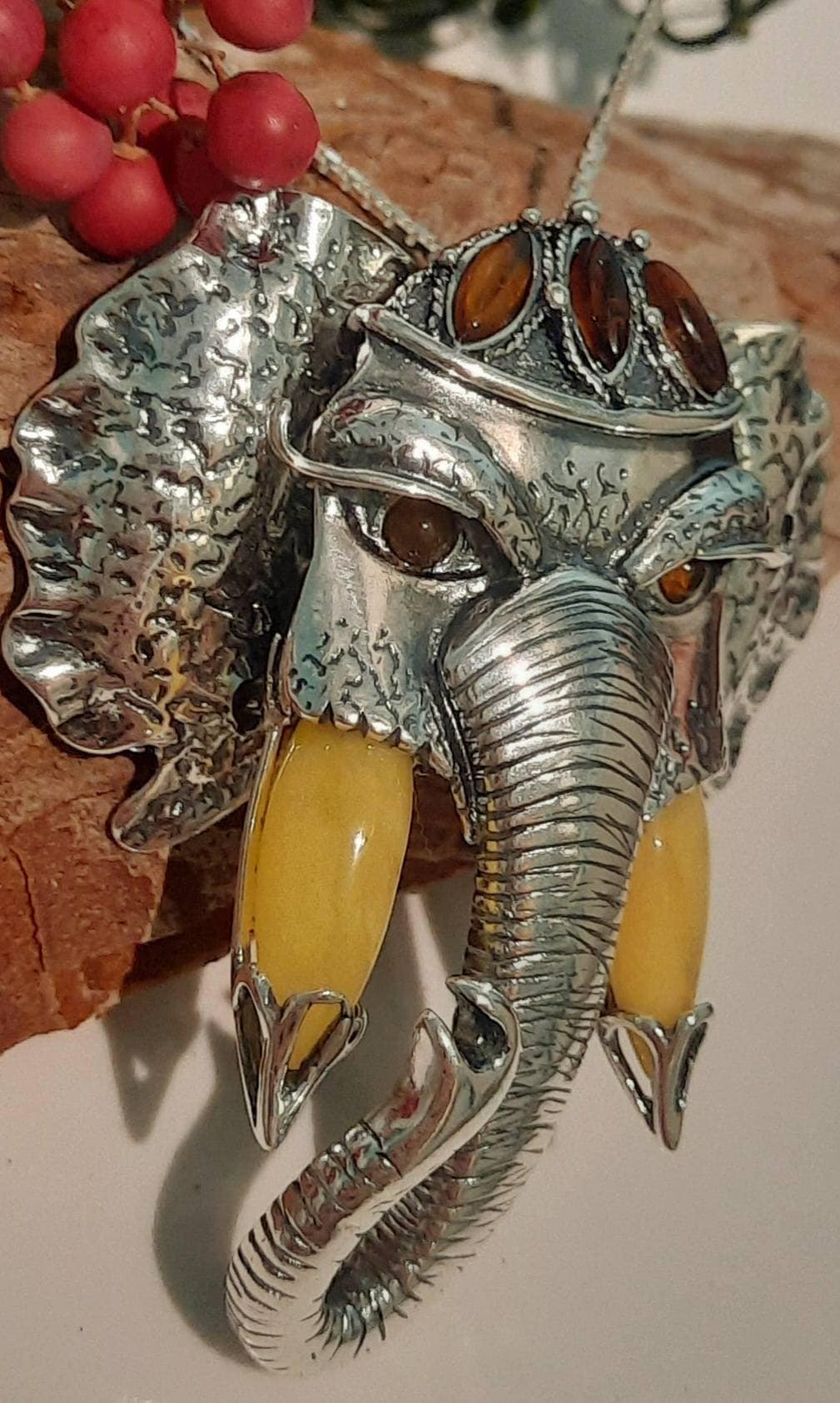 Stunning Large Amber Elephant Necklace