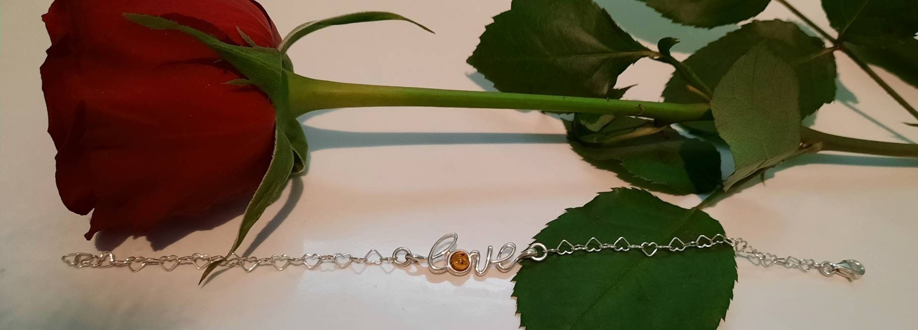 LOVE Cognac Amber Valentines Sterling Silver Bracelet