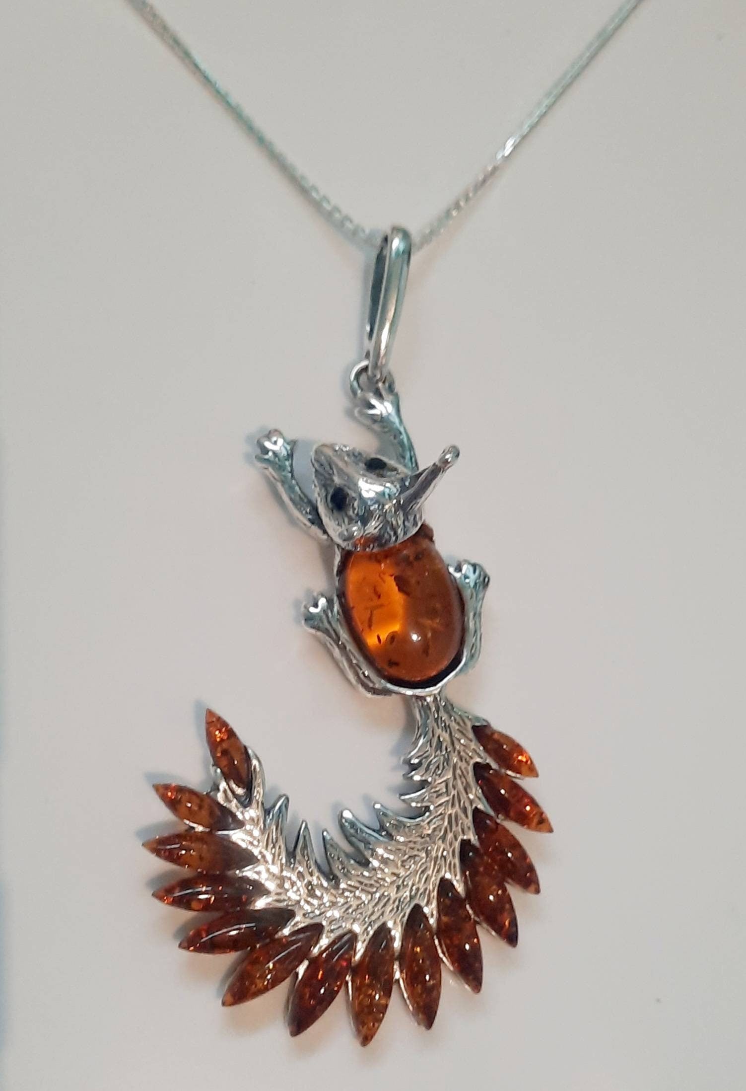 Beautiful Cognac Amber Squirrel Necklace