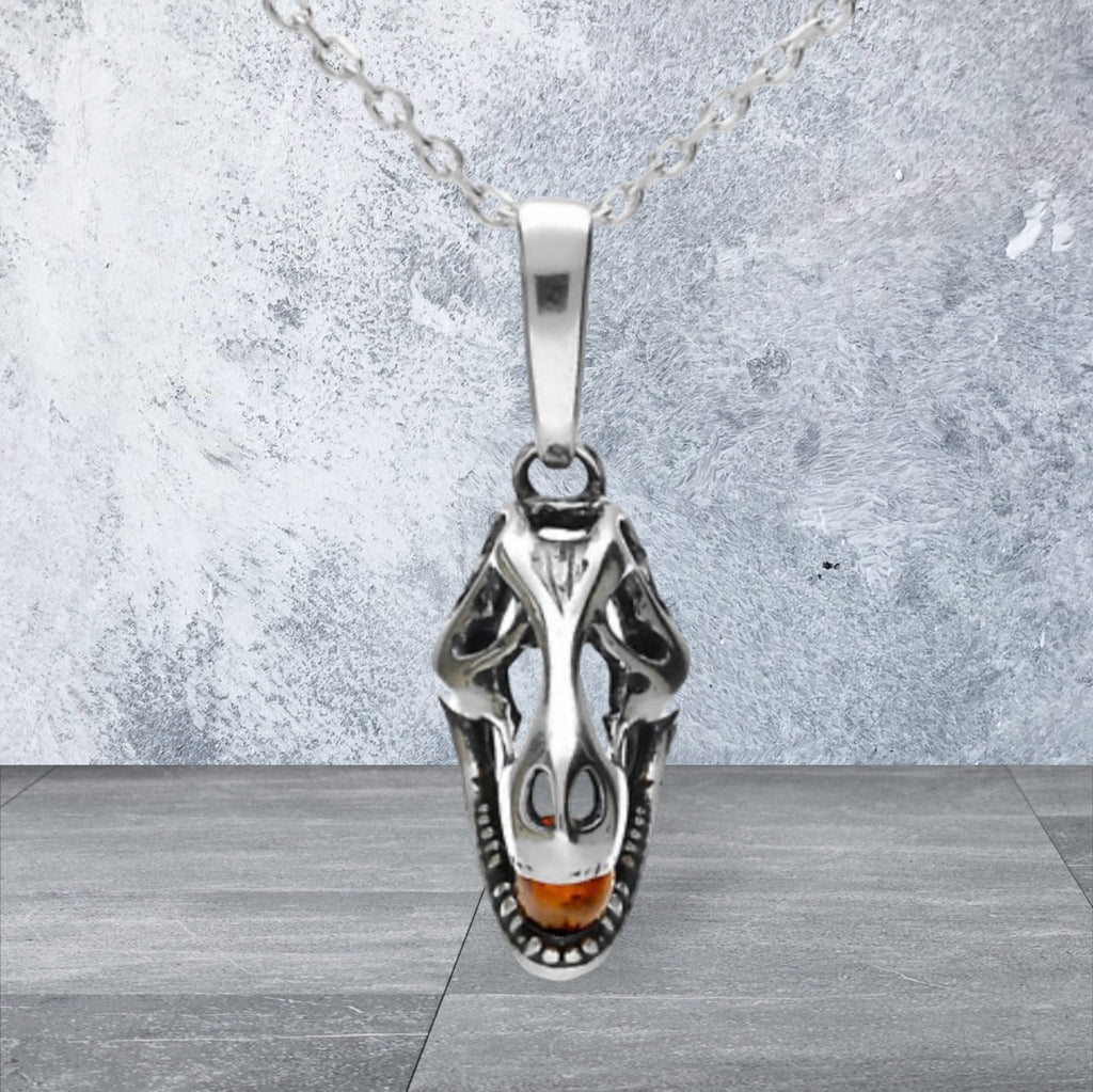 Stunning T-Rex Silver and Cognac Amber Necklace